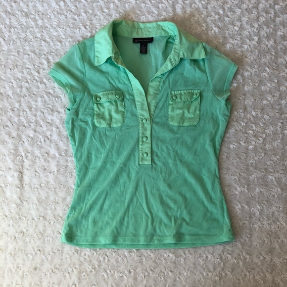 INC International Concepts Tops - INC Green Sheer Short Sleeve Shirt Large Top